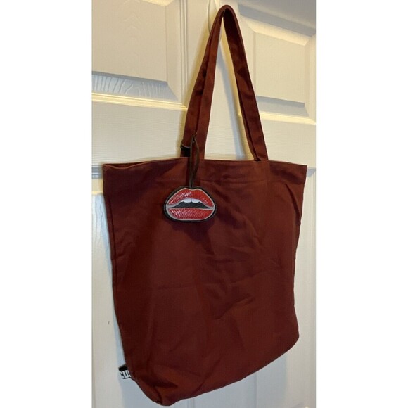 Sam Edelman Circus Maroon Tote Bag Inside Zip Pocket Handle Button Closure 17x17 - Picture 5 of 7